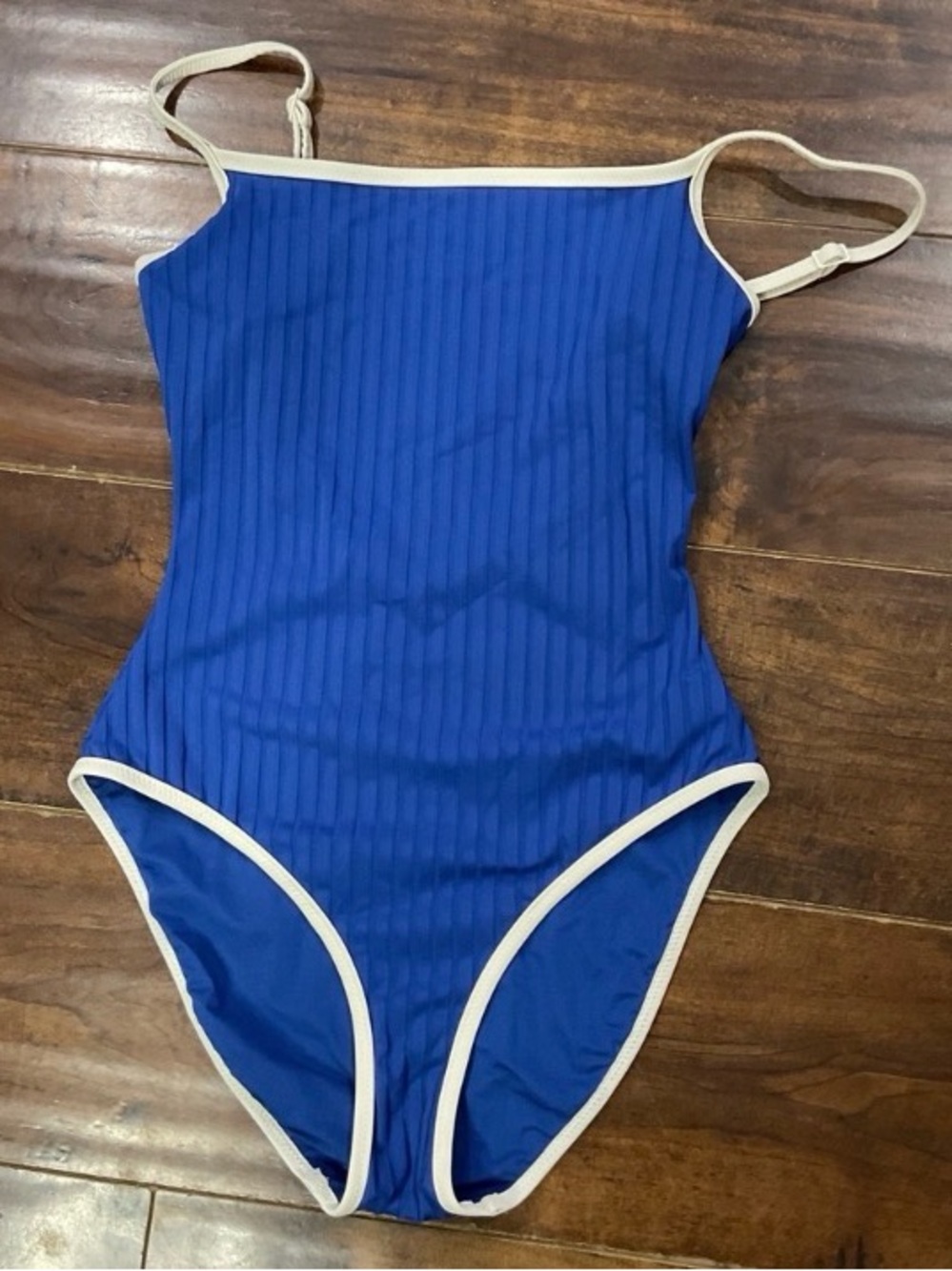 Girls Blue One-Piece Swimsuit with Cream Trim